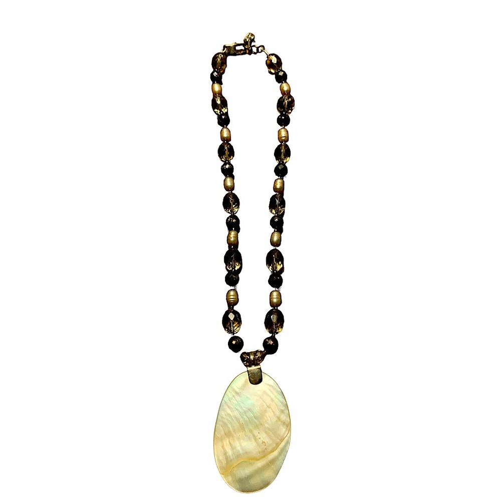 Chan Lu Necklace with Brown Mother of Pearl, Smokey Quartz, Champagne Pearls